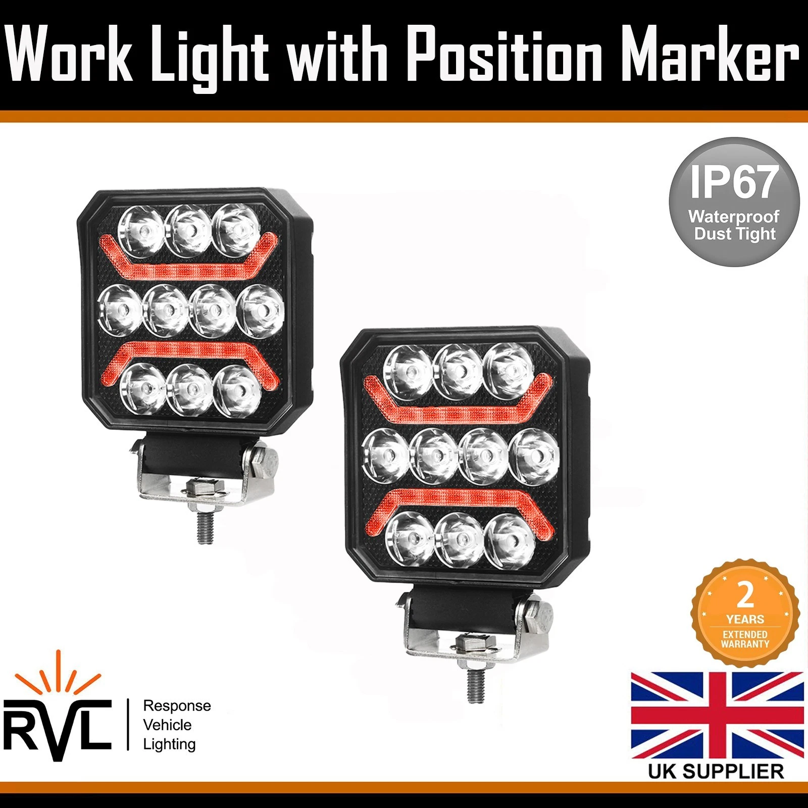 2 X Square LED Work Light Work Lamp With Red Rear Marker Tail Lights 12v 24v