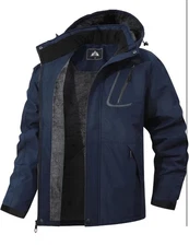 Men's Navy Mountain Waterproof  Windproof Hood Coat Ski Jacket Windbreaker, L