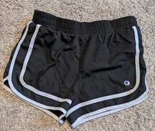 Champion Girls Size Large Athletic Shorts Black With White Stripes EUC