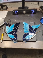 Pair Vintage Handmade Stained Glass BUTTERFLY SUNCATCHER Blue 