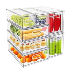 MineSign 7 pack Stackable Refrigerator Organizer Bins Pull-Out Drawers for Fr...