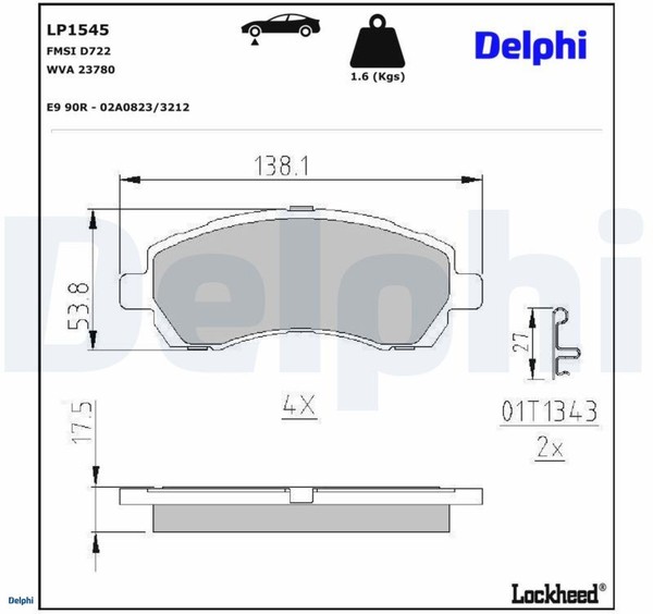 Delphi LP1545 Bremsbelagsatz FüR Scheibenbremse Bremsbelagsatz FüR Subaru-image