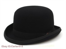 Vintage 100 Wool Mens Black Bowler Hat Fashion Hat Satin Lining 4 Sizes