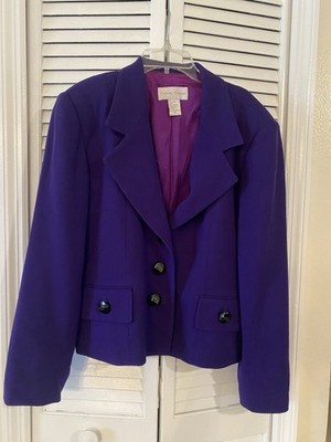 Vintage Casual Corner 100% Wool Purple Retro Blazer Jacket Women s 14 Career