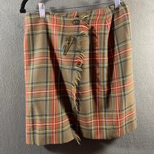 vtg wool Skirt Plaid Fringed Kilt Brown 12 dark academia preppy heritage
