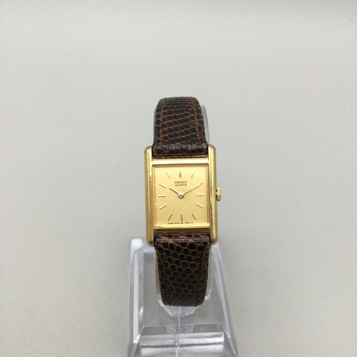 Vintage Seiko Tank Watch Women 18mm Gold Tone 2Y00-5479 Leather