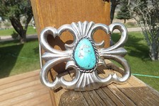 Silver  Turquoise Belt Buckle, 70.30 grams