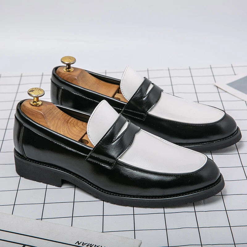 SAOLA Mocassini colorblock bianco e nero uomo scarpe casual pelle suola spessa mocassino