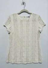 Cabi Womens Ecru Lace Top Ivory Short Sleeves Cottagecore 260 Medium