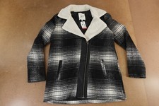 Jack Women's Size Medium Black White Plaid Fleece Collar Full Zip Coat Nwt