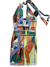 Pretty Little Thing Multicoloured Halterneck Bodycon Dress size 10 - new