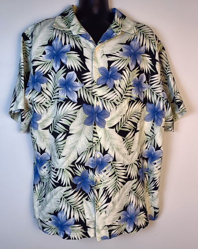 Caribbean Men's 2XT Linen Blend Hawaiian Floral Print Pocket Shirt Vacation