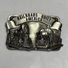 Siskiyou Pewter Belt Buckle RAILROADS BUILT AMERICA 1984 Vintage