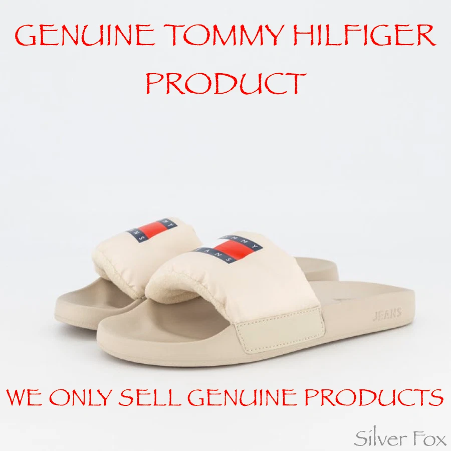 TOMMY HILFIGER PADDED STRAP BEIGE POOL SLIDES SLIDE ON SANDALS FLIP FLOPS SHOES