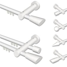 Innenlauf-Gardinenstangen Vorhangstangen Weiß aus Aluminium / Holz 1-/2-läufig