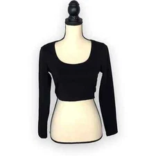 SHEIN Black Long Sleeve Crop Top Size Petite Large