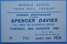 Spencer Davis Steve Winwood Concert ticket 1968 Town Hall, Torquay, Devon, UK
