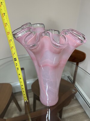 MURANO ITALY金彩 ピンクレースライン ピッチャー 花瓶 MURANO ITALY