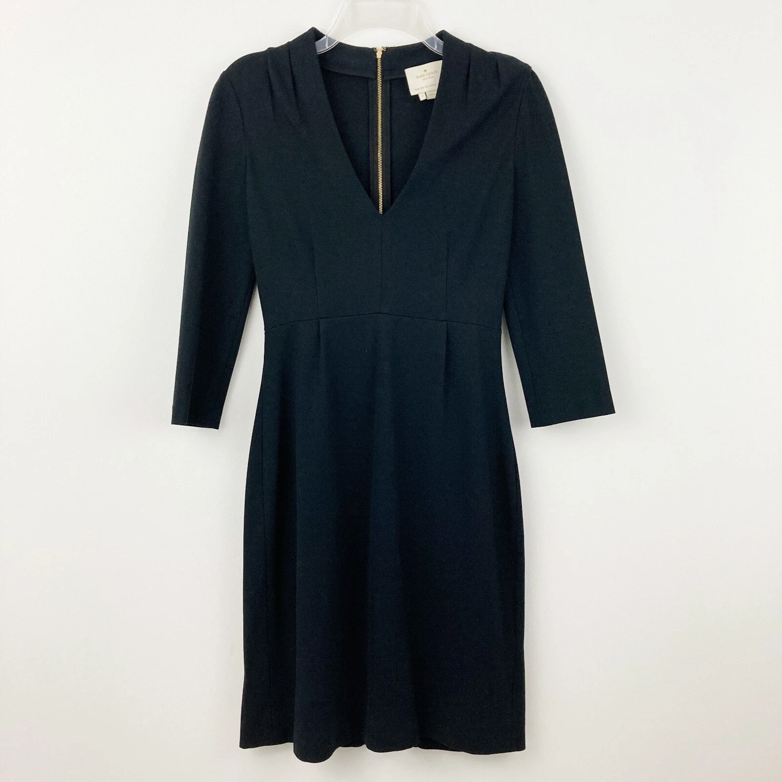 Abito tubino Kate Spade Darlene taglia 2 nero scollo a V manica 3 4 business casual