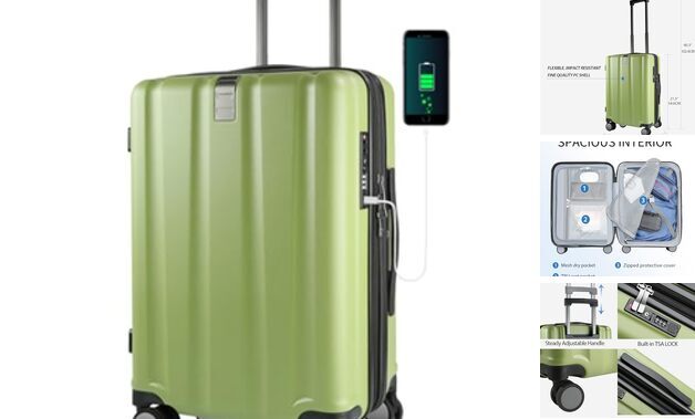 Hardside Expandable Carry On Luggage with Spinner Wheels & Built-in TSA Green