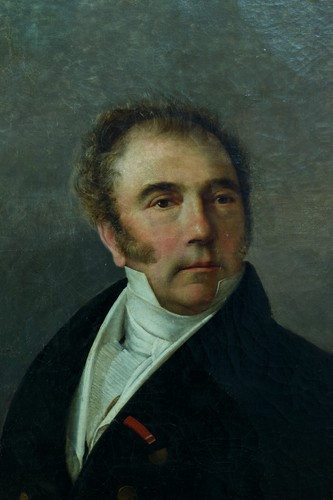 Beau tableau ancien Empire portrait homme cravate blanche LIENARD Lille hst 19e - Photo 4/12