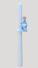Vintage Roman Porcelain Communion Boy Candle Ring  w 10 Inch White Taper