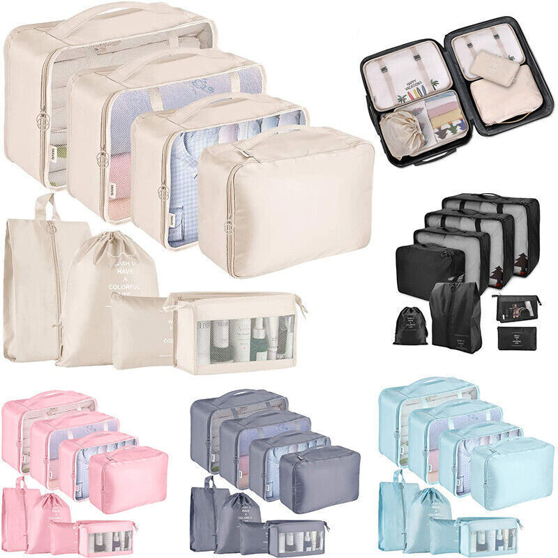 8Pcs Packing Cubes For Travel Luggage Organiser Storage Compression Suitcase Bag-image