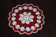 New Hand Crocheted Doily - white red
