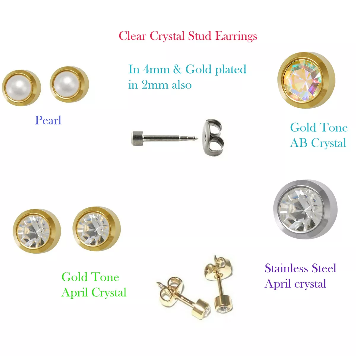 Hypoallergenic Sterile Piercing Studs Surgical Steel Stud Earrings Gold Silver