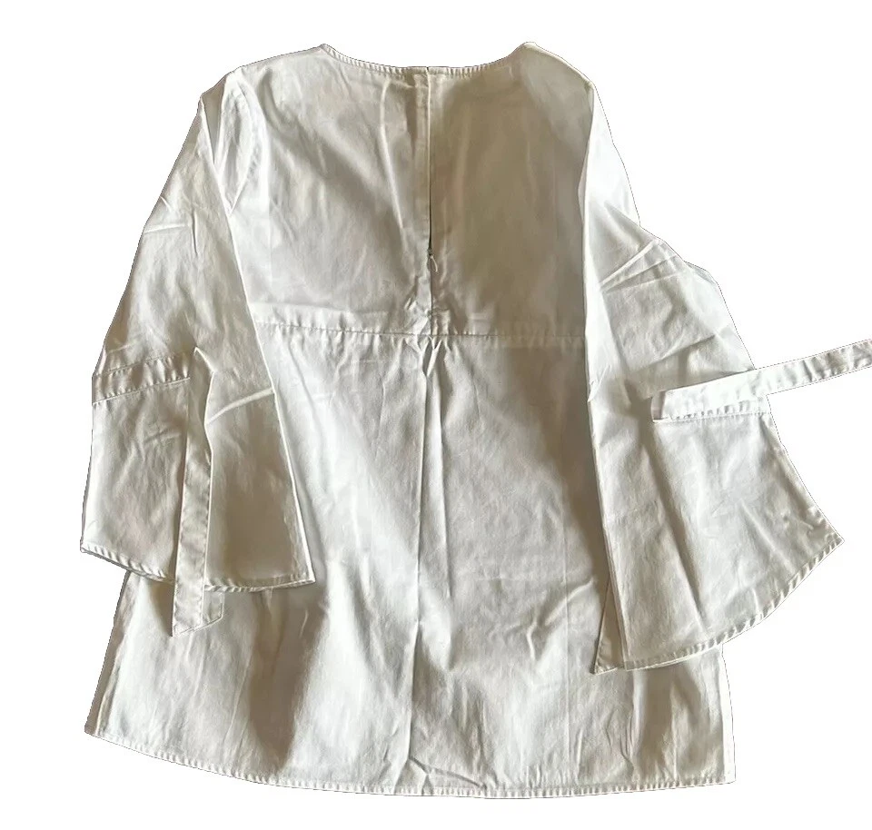 Blusa túnica Claridge + King para mujer talla M blanca manga campana 3/4 cuello redondo Foto 2 de 4