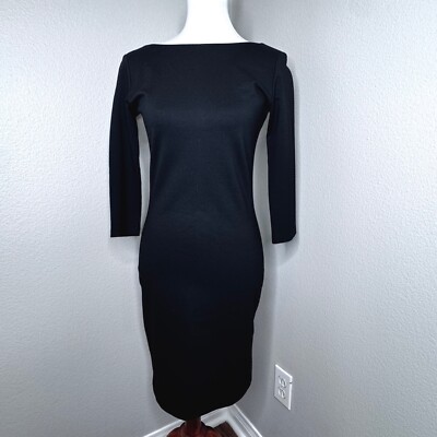 AMANDA UPRICHARD Sheath Black Dress MED Boat Neck Front Deep V Back Ponte Knit
