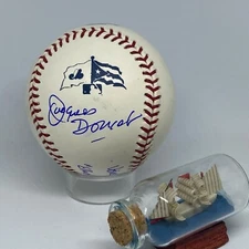 Broadcaster Jacques Doucet signed Rawlings Logo Baseball JSA COA Expos HOF A2055