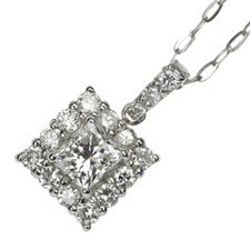 Brand New Pt950/ Pt850 Princess Cut Diamond Pendant Necklace 0.312ct G VS2 D0.27