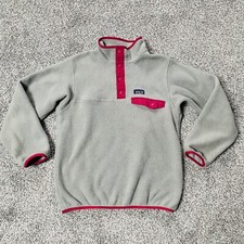 Patagonia Synchilla Gray Dark Pink Long Sleeve Pull Over Fleece Kid Youth Medium