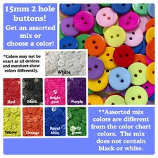 20, 40 or 80 15mm 2 hole buttons plastic assorted mix 15mm 2 hole