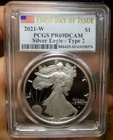 2021 W Silver PROOF American Eagle PCGS PR 69 DCAM FIRST DAY of ISSUE TYPE 2