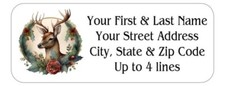 150 Christmas Buck Deer Wreath Flowers Mailing Return Address Labels Personalize