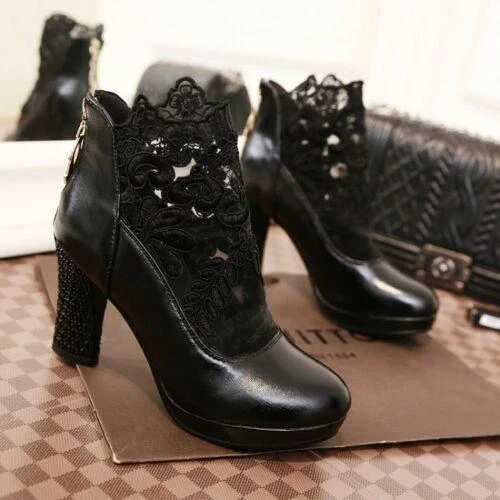 Women's High Heels Mesh Lace Ankle Boots Wedding Shoes - Bild 13 von 19
