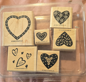 Stampin' Up! Wood Mounted Rubber Heart Stamps Lot of 6, Background Love