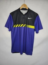 Nike Golf Blade Polo Shirt Men's Size Medium Modern Fit Blue Black Yellow DriFit