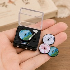 Miniature Record Player Dollhouse Retro Turntable Tiny Vinyl Decor with Records