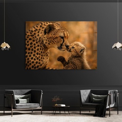   Cheetahfamilie, Tier Kunst Wandbild, Acrylglas, Leinwand oder Poster Bild Art