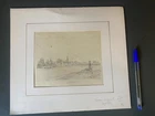 Antique drawing 1843 - View of Moulins (Allier), the bridge over the Allier