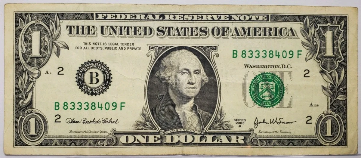 曾流通$1， 2003 美国小尺寸纸币说明| eBay