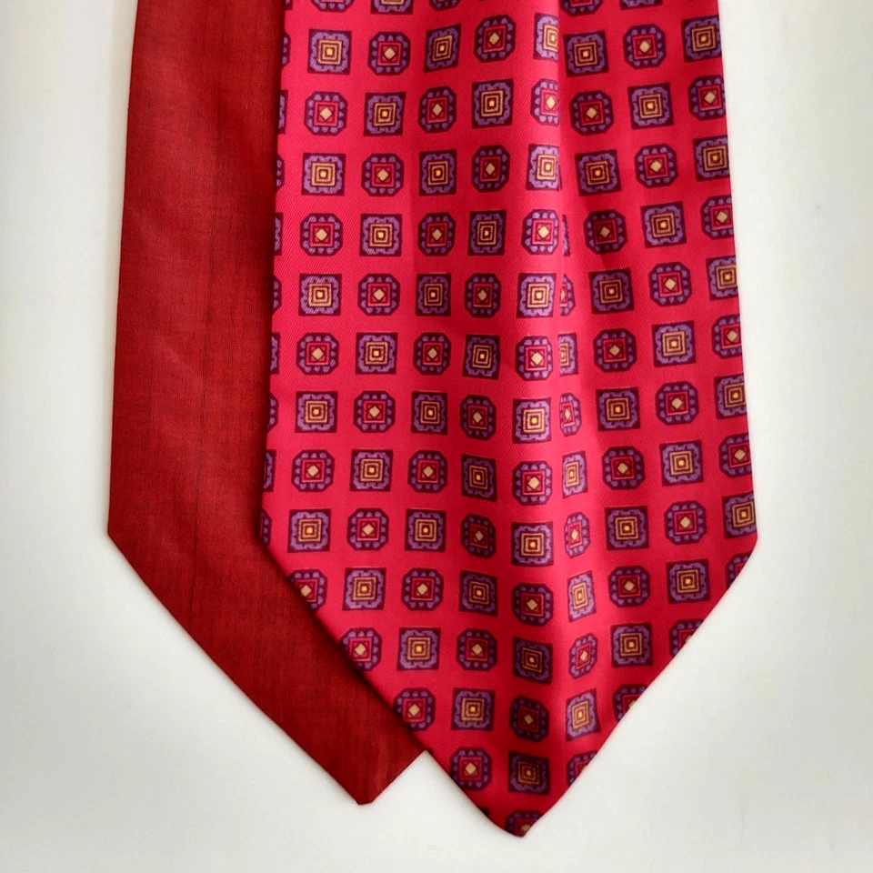 Vintage Silk Twill ASCOT Geometric Medallions Red/Multicolor EUC - Image 2 of 2