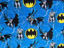 A 34" PIECE OF COTTON DC COMICS BATMAN BLUE LOGO FABRIC CAMELOT WASHED