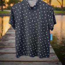 Birdie Bound Mens 3XL Polo Golf Shirt Birdie Ditzy Swing Figures & Balls, Black