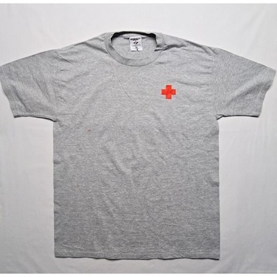 Vintage Red Cross Shirt Jerzees Graphic Gray Mens XL X-Large Tee 90s