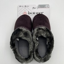Isotoner Women s MD 7.5-8 Comfort Clog Slippers-Xtra Heel Support Maroon/Gray