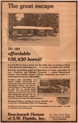 Benchmark Homes Of SW Florida Inc Cape Coral FL 1981 Ft. Myers FL Ad TK18